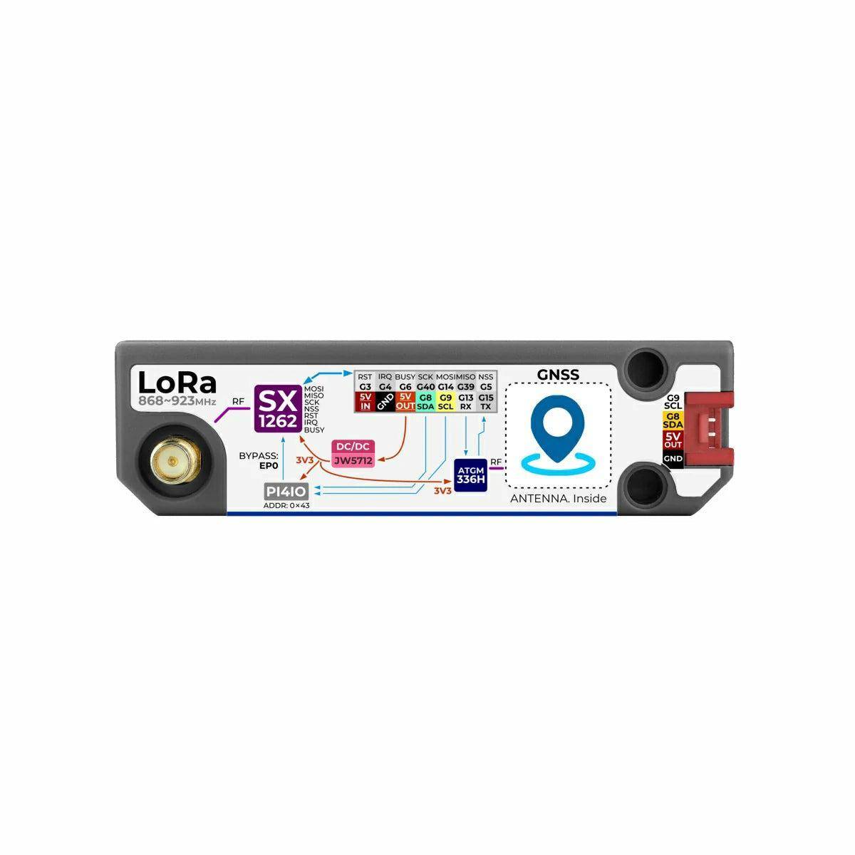 M5STACK Cap LoRa 1262, SX1262, ATGM336H, LoRa 868-923 MHz, GNSS, 163,4 mA, 5 V