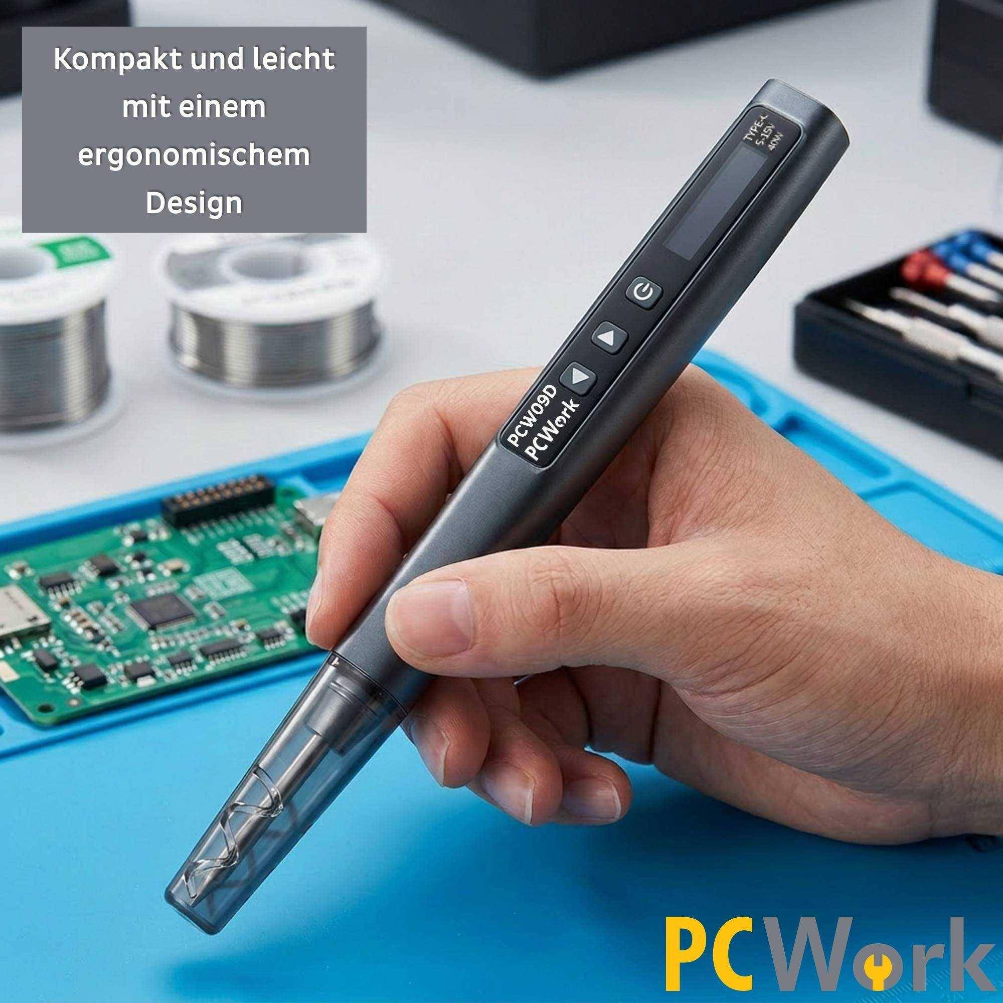PCWork PCW09D USB-C Lötkolben, 40W, OLED Display, bis 450 °C, 3s Aufheizzeit, Auto-Sleep-Funktion