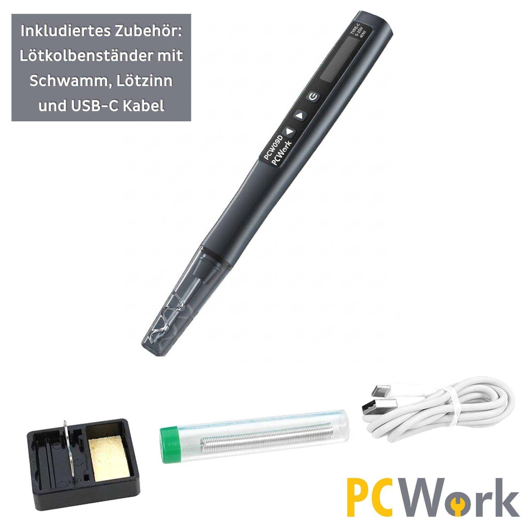 PCWork PCW09D USB-C Lötkolben, 40W, OLED Display, bis 450 °C, 3s Aufheizzeit, Auto-Sleep-Funktion