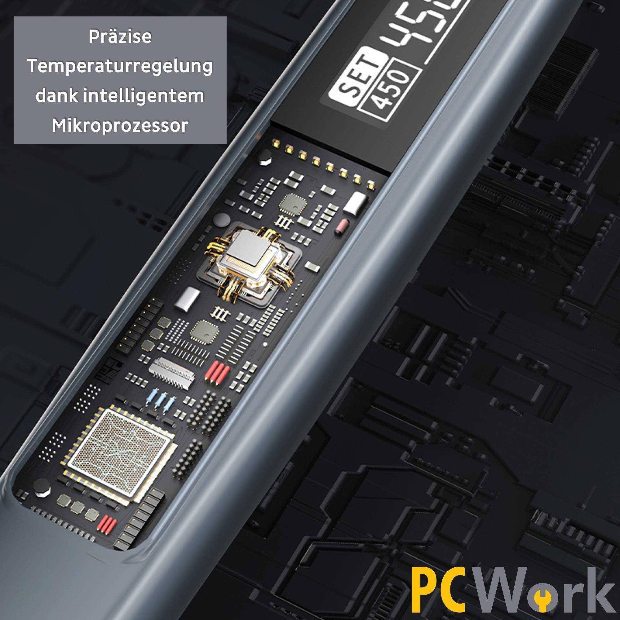 PCWork PCW09D USB-C Lötkolben, 40W, OLED Display, bis 450 °C, 3s Aufheizzeit, Auto-Sleep-Funktion