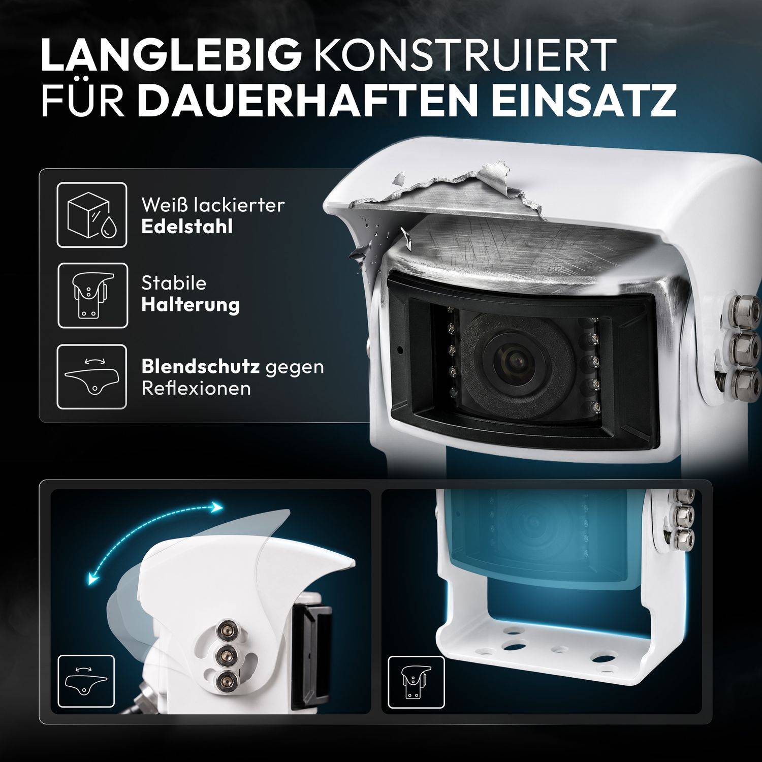 VSG24 Rückfahrkamera PROFI HD | Stoßfest & Erschütterungsresistent HD-1080P Auflösung IP69K