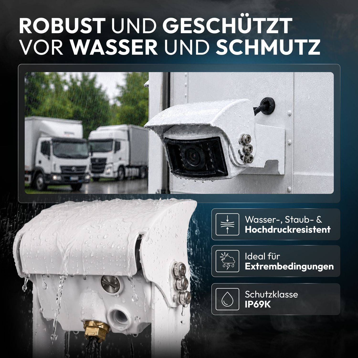VSG24 Rückfahrkamera PROFI HD | Stoßfest & Erschütterungsresistent HD-1080P Auflösung IP69K