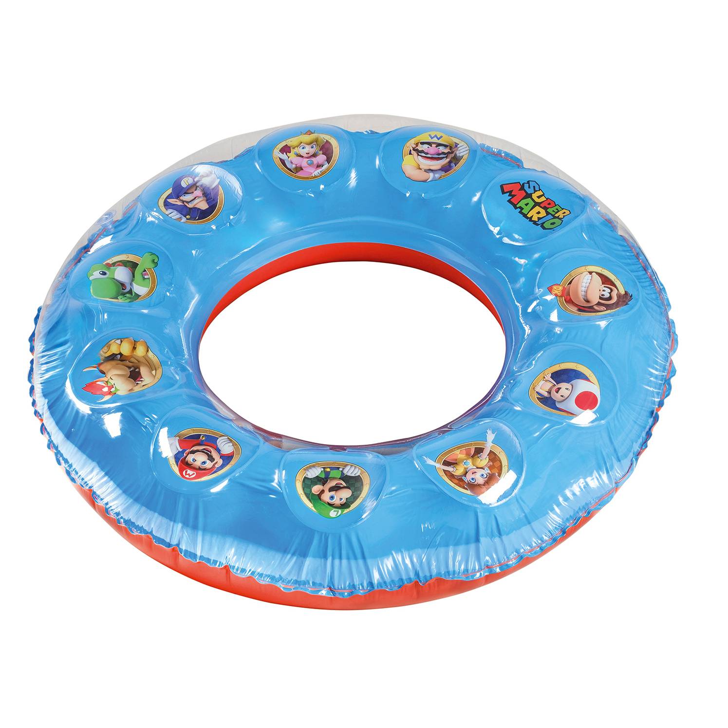 Super Mario Schwimmring mit Blasen ca. 98 cm aufblasbares Wasserspielzeug für Pool Strand und Sommer