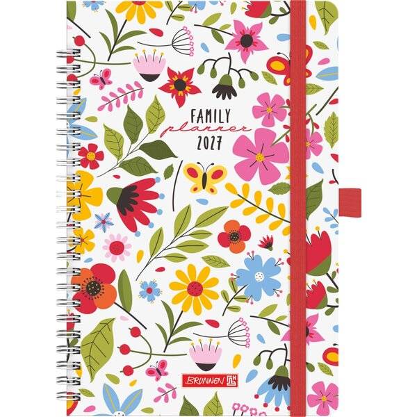 Familienplaner A5 1 Woche/2 Seiten Kunststoff-Einband Flowers 2027