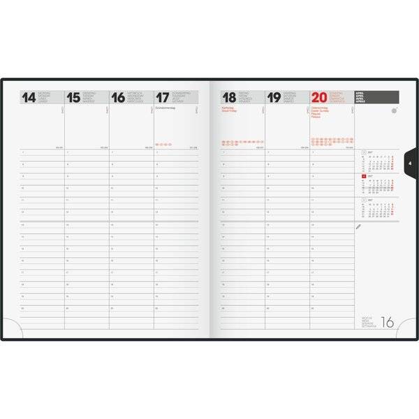 Buchkalender Manager Wt7 weektimer 21x26cm 1 Woche/2 Seiten Artistico Kunststoff schwarz 2027
