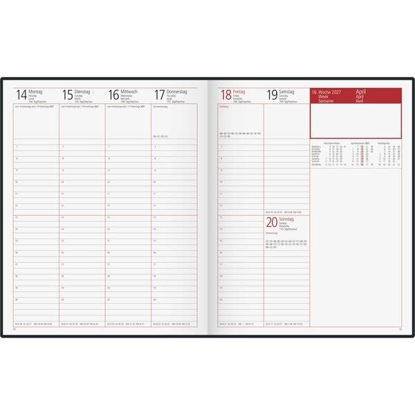 Buchkalender Managerkalender TM 20,5x26cm 1 Woche/2 Seiten Leder schwarz 2027