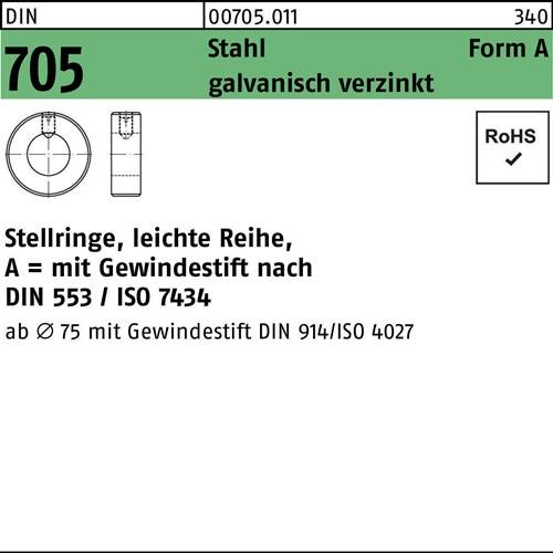 Stellring DIN 705 m.Gewindestift A 45x70x18 Stahl galv.verz. leichte Reihe 5St.