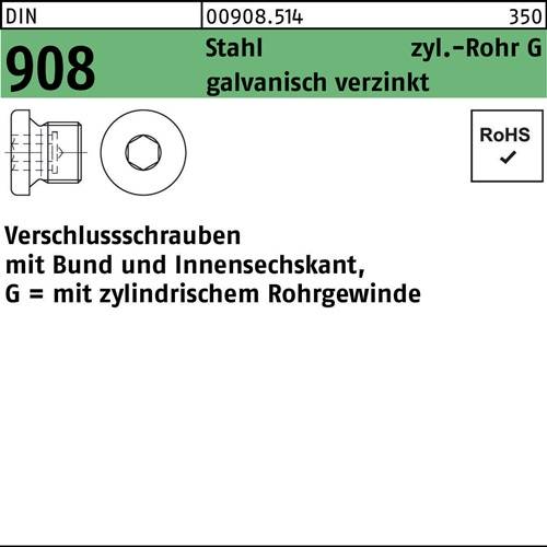 Verschlußschraube DIN 908 m.Bund/Innen-6-kant G 1 1/4 A galv.verz. 10 Stück