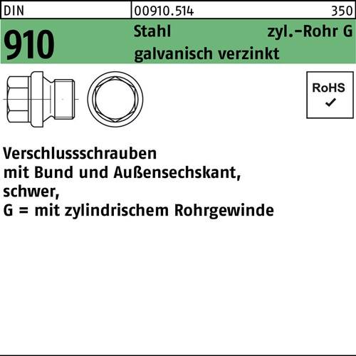 Verschlußschraube DIN 910 m.Bund/Außen-6-kant G 1 1/4 A galv.verz. 10 Stück