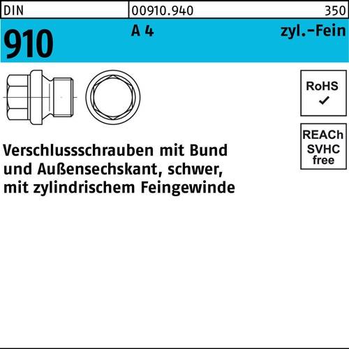 Verschlußschraube DIN 910 m.Bund/Außen-6-kant M 20 x 1,5 A 4 10 Stück