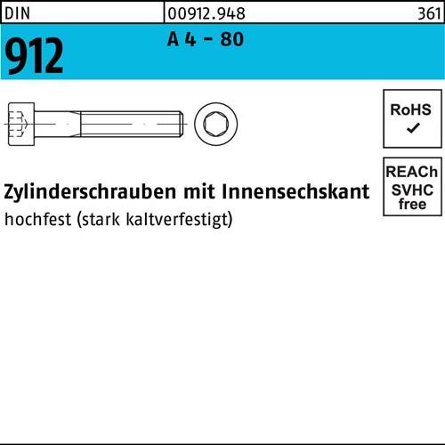 Zylinderschraube DIN 912 m.Innensechskant M 16 x 80 A 4 - 80 25 Stück
