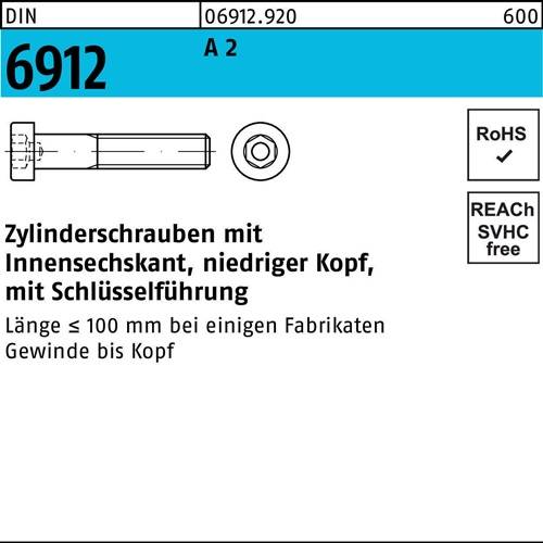 Zylinderschraube DIN 6912 m.Innensechskant M 20 x 60 A 2 25 Stück