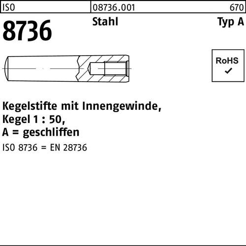 Kegelstift ISO 8736 m.Innengewinde A 20 x 55 Stahl Kegel 1:50 5 Stück