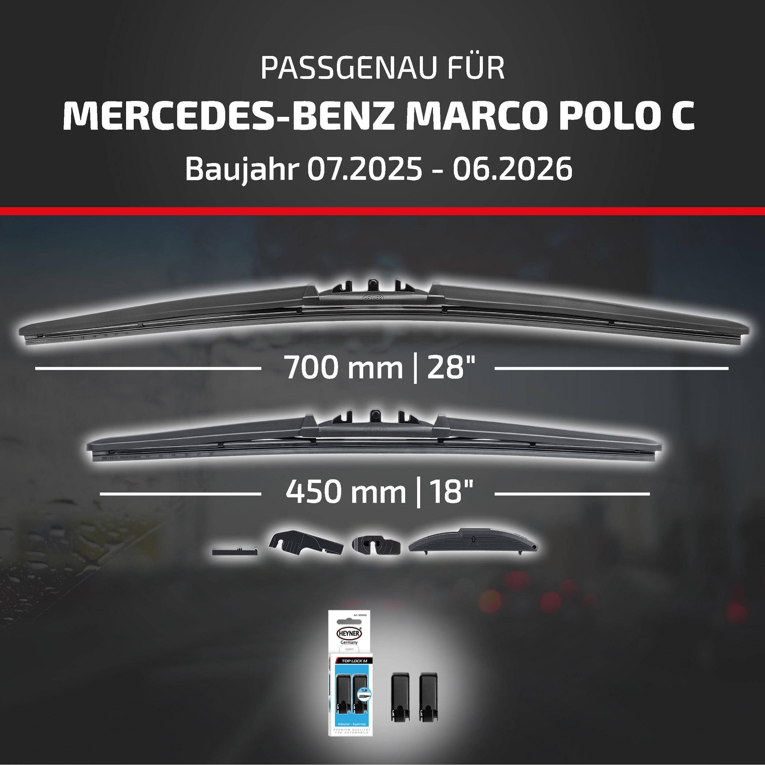 HEYNER® Scheibenwischer für MERCEDES-BENZ MARCO POLO Camper (07.2025 - 08.2026) HYBRID Flachbalkenwischer