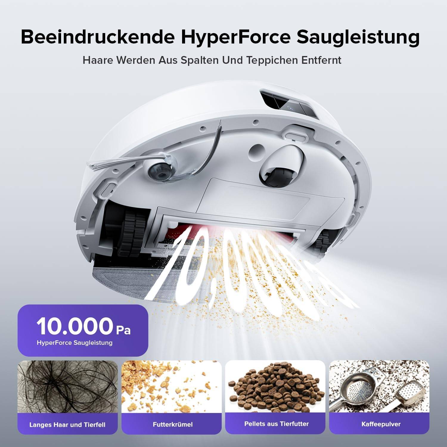 roborock Q10 S5 Saugroboter mit Wischfunktion, 10.000 Pa HyperForce Saugkraft, Dual Anti-Tangle System, Auto Lifting Mopping, Ideal für Tierhaare