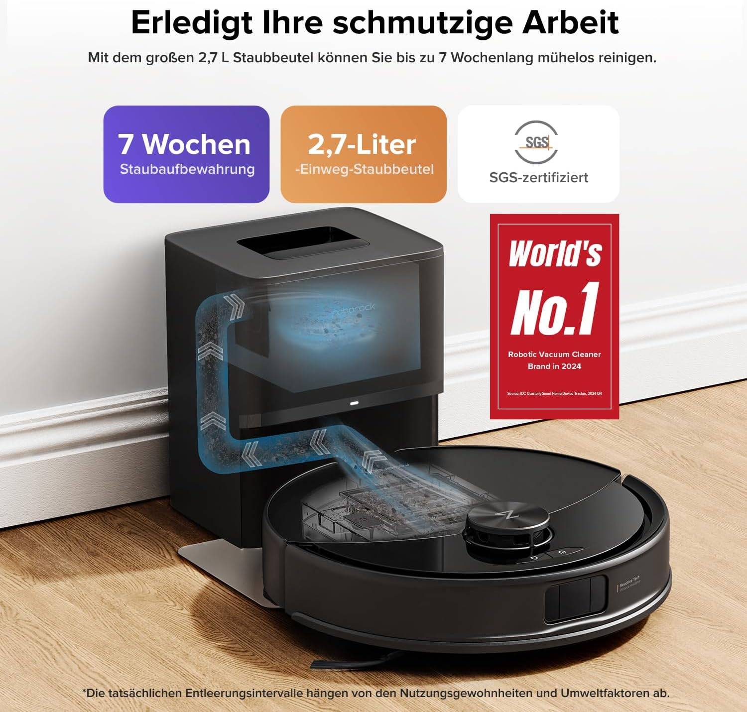 roborock Q10 S5+ Saugroboter mit Wischfunktion, 10.000 Pa HyperForce Saugkraft, Dual Anti-Tangle System, Auto Lifting Mopping, Ideal für Tierhaare