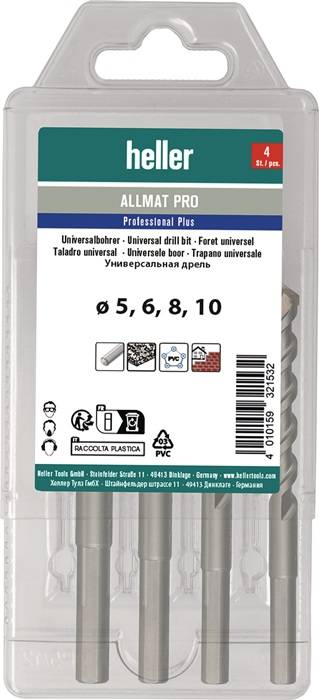 HELLER 32153 Universalbohrer-Satz ALLMAT PRO 4-teilig 5/6/8/10 mm Dreikantschaf