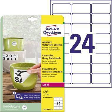 Avery Zweckform Etikett L4773REV-20 63,5x33,9mm ws 480 St./Pack.