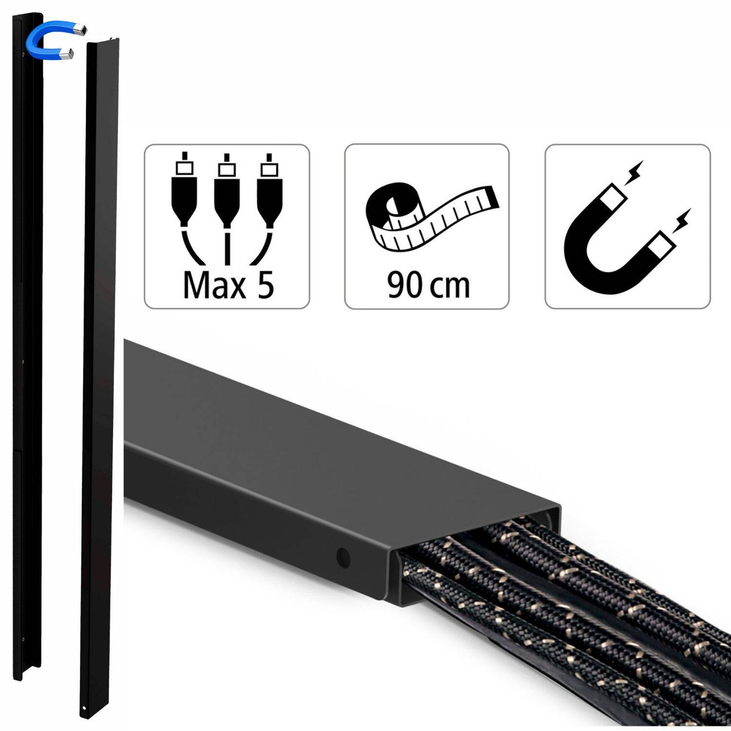 Magnetischer Kabelkanal 90cm Metall Schwarz