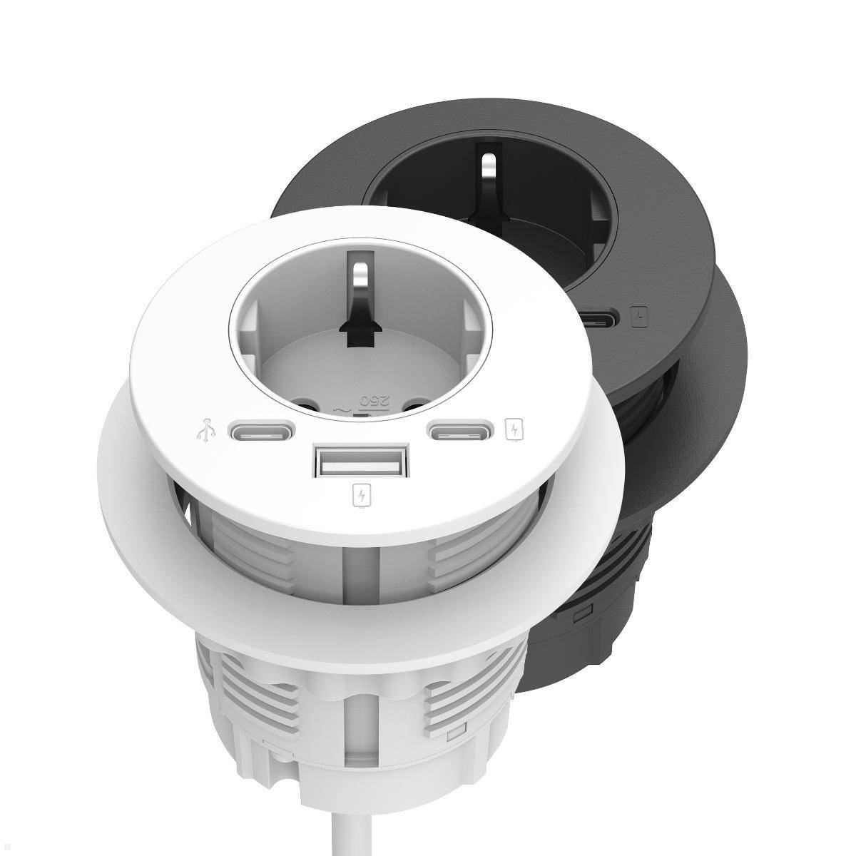 Fellowes Power-Spot Einbausteckdose mit USB-A/C Charger, USB-C Extension (100091...