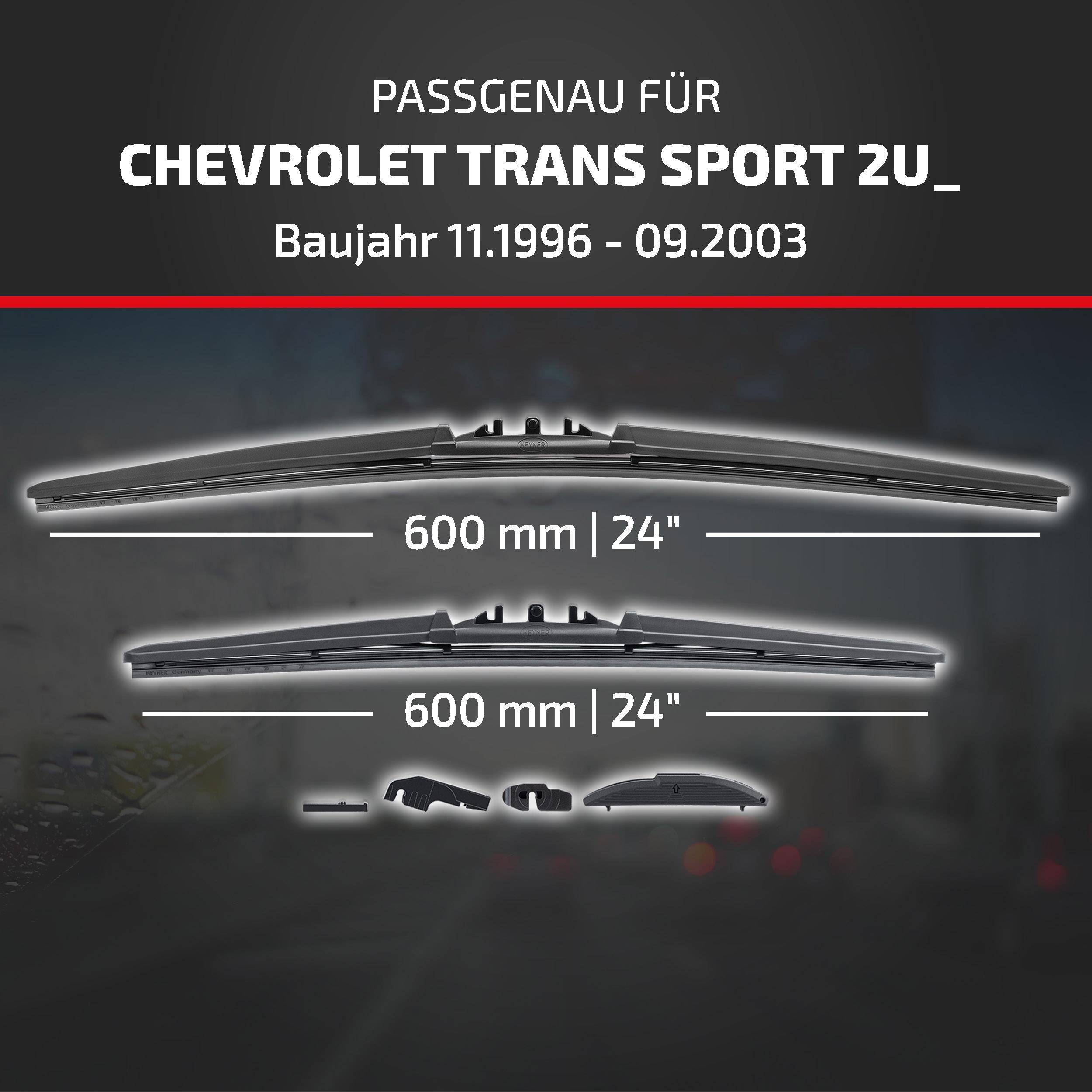 Angebot für Wischblätter kompatibel mit Chevrolet Trans Sport 2U, Modelljahre 11/1996–09/2003, mit zwei 600-mm-Blättern (24