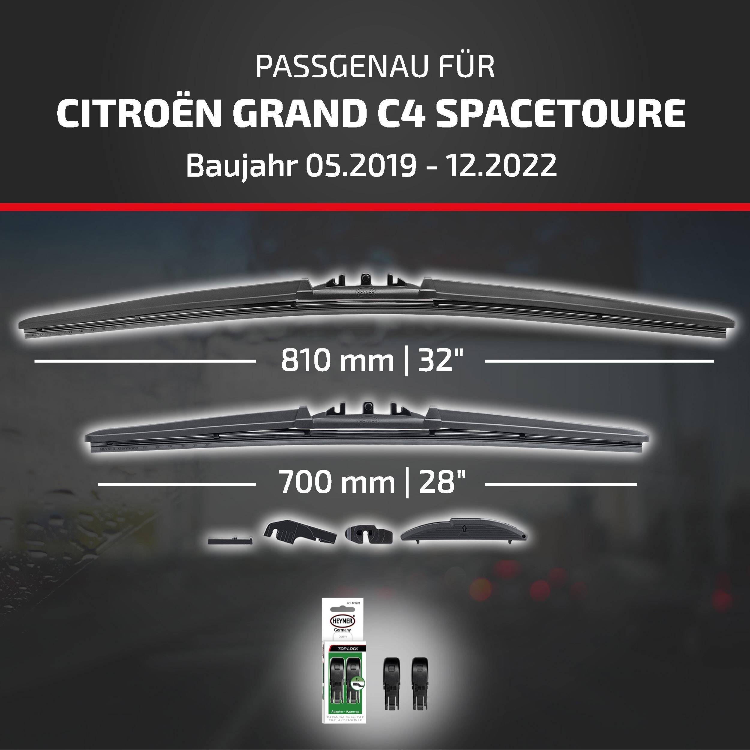 HEYNER® Scheibenwischer für CITROËN GRAND C4 SPACETOURER Van 05.2019 - 12.2022, HYBRID Flachbalkenwischer,