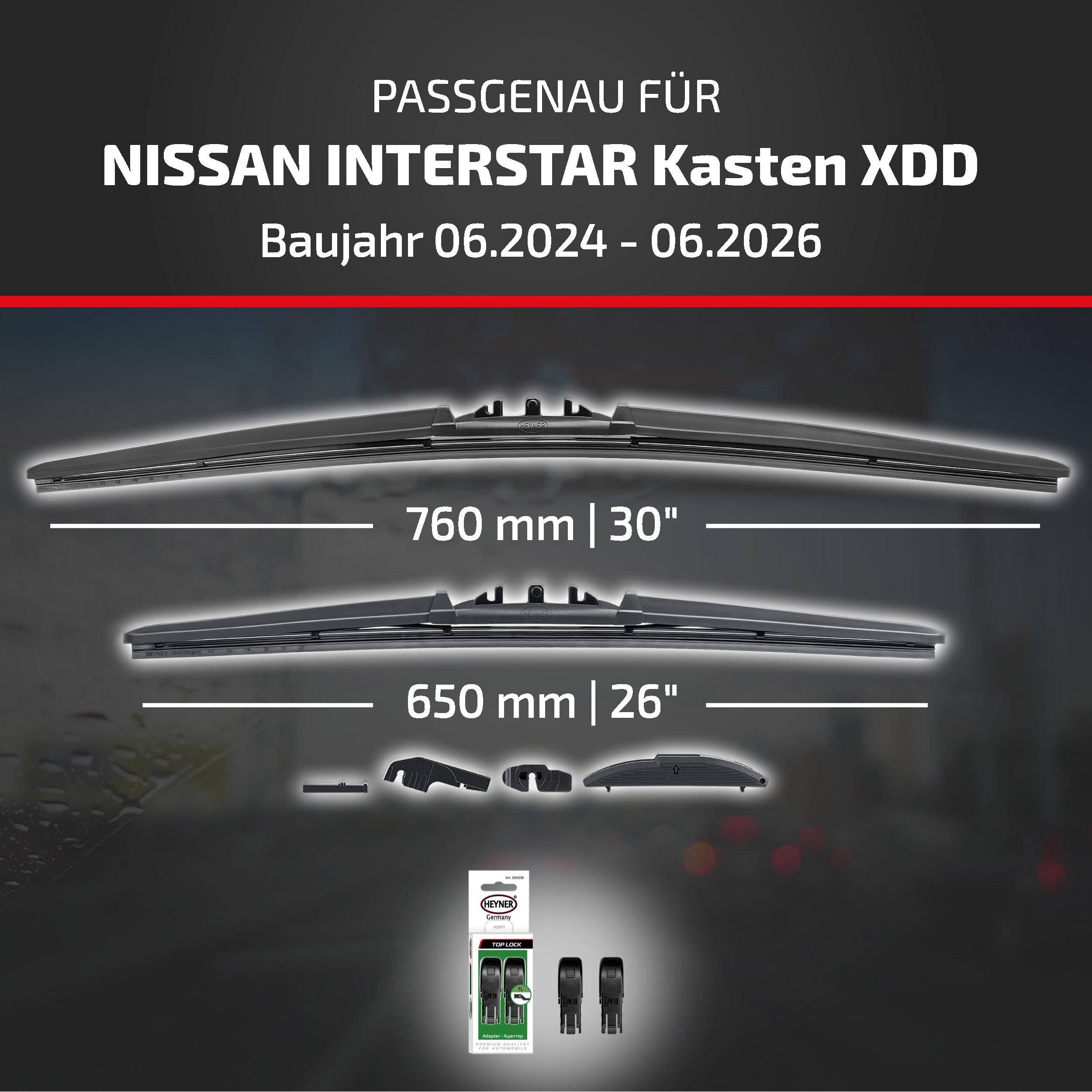 HEYNER® Scheibenwischer für NISSAN INTERSTAR Kasten 06.2024 - 08.2026, HYBRID Flachbalkenwischer,
