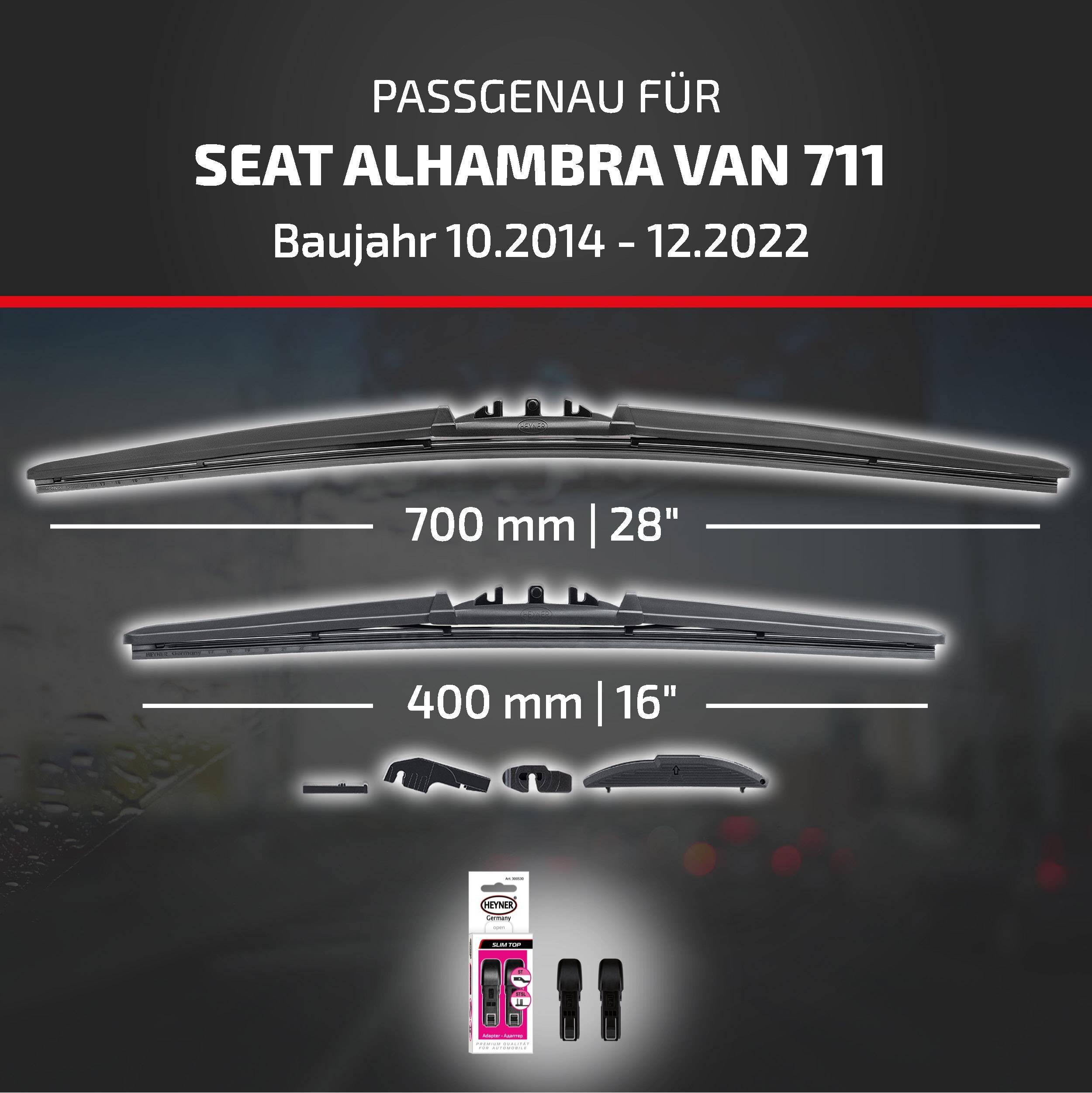 HEYNER® Scheibenwischer für SEAT ALHAMBRA VAN (10.2014 - 12.2022) HYBRID Flachbalkenwischer