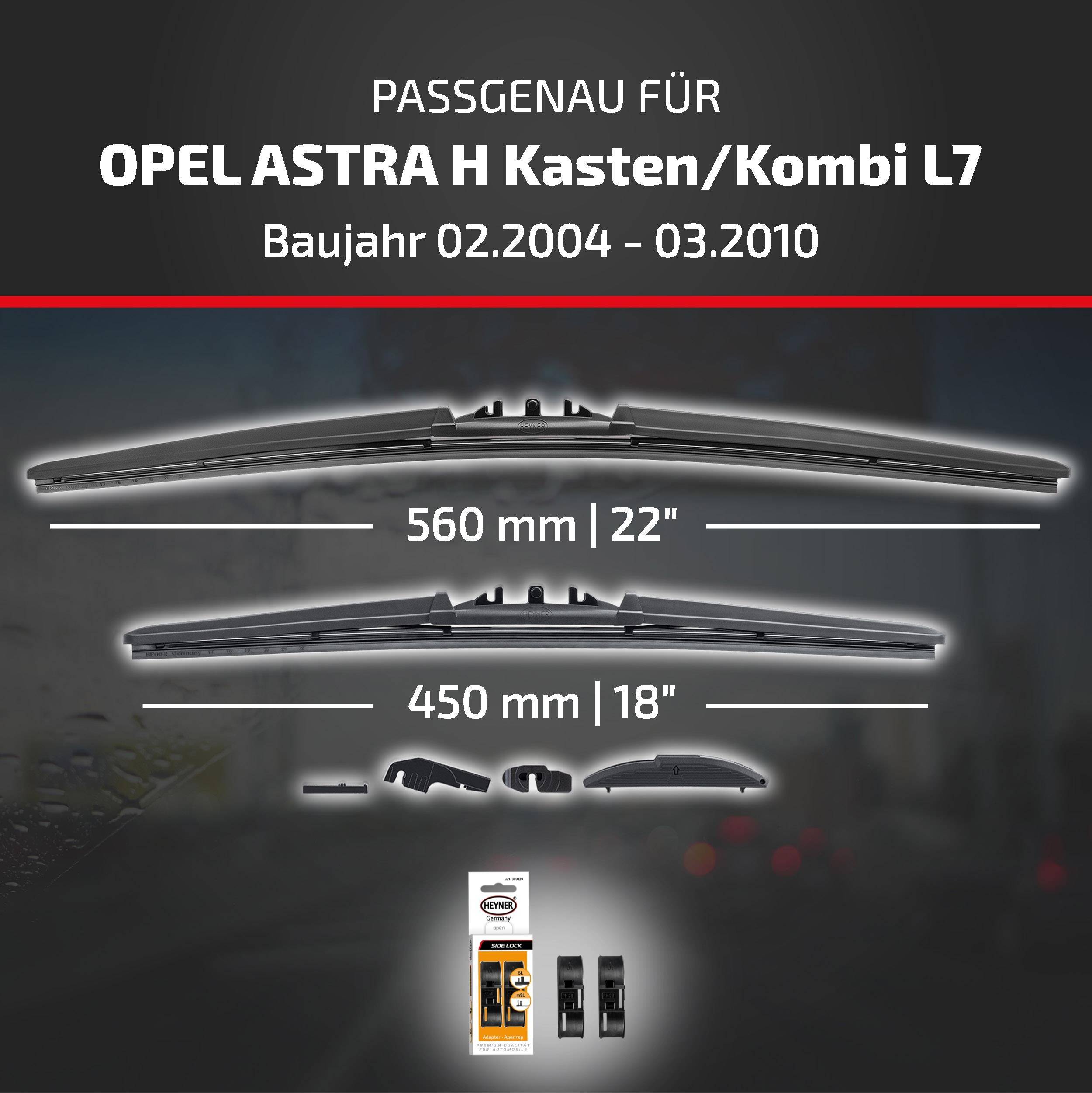 Kompatibilitätsgrafik für Opel Astra H Van/Kombi L7 (02.2004-03.2010) mit Wischergröße: 560 mm (22