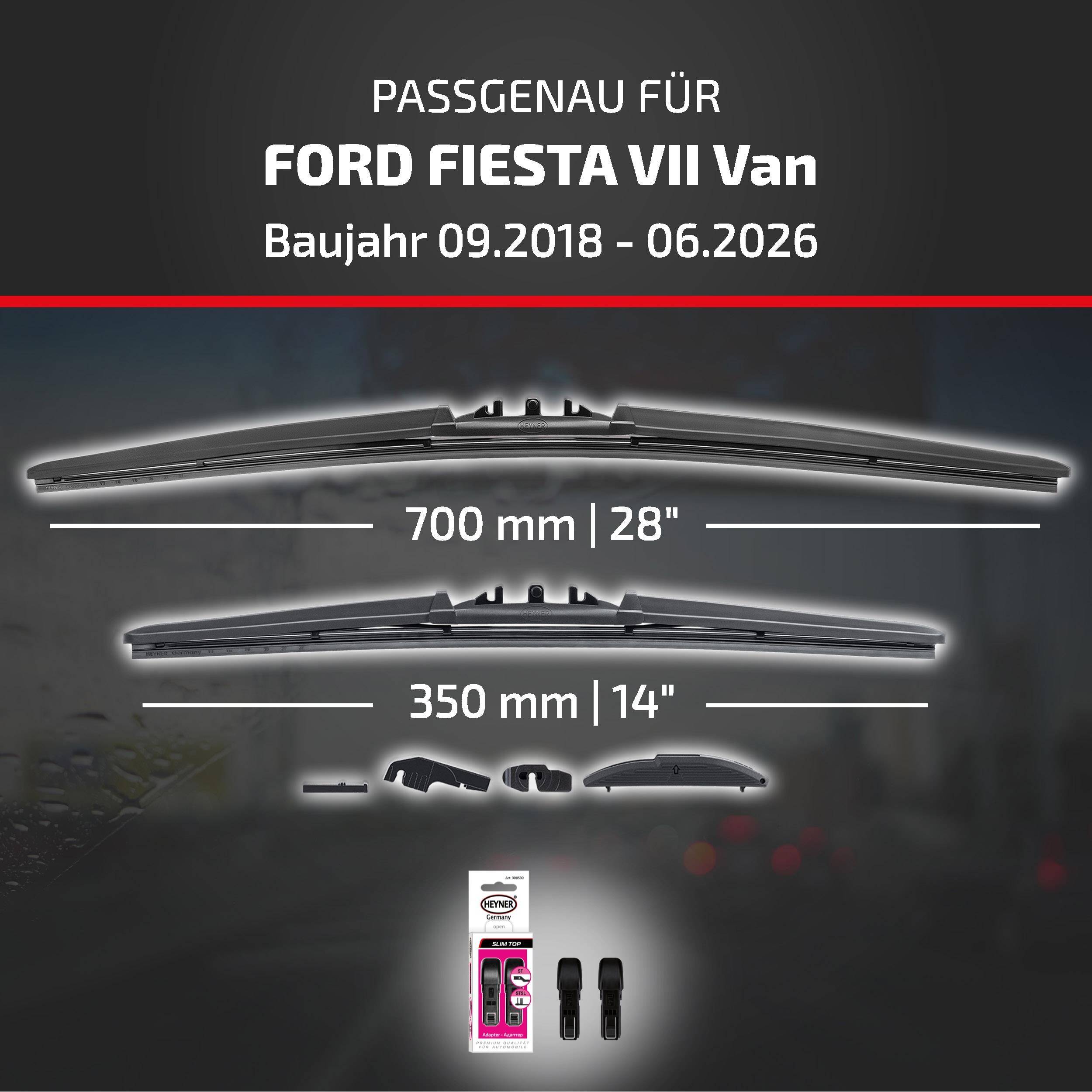 Anzeige für Scheibenwischer kompatibel mit Ford Fiesta VII Van, Modelljahre 09/2018-06/2026, mit 700 mm (28