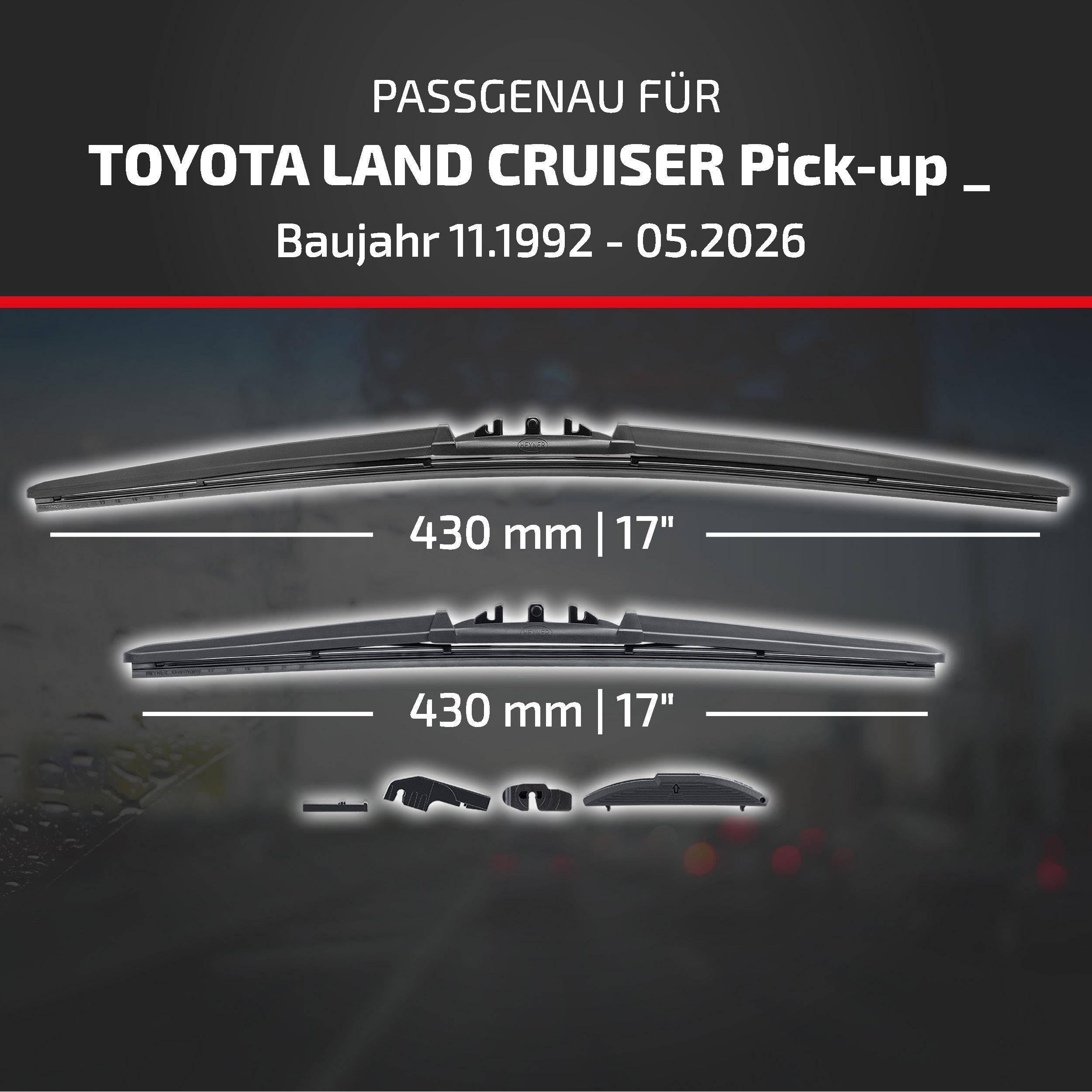 Anzeigentext für Toyota Land Cruiser Pick-up zeigt zwei Wischblätter, jedes 430 mm (17