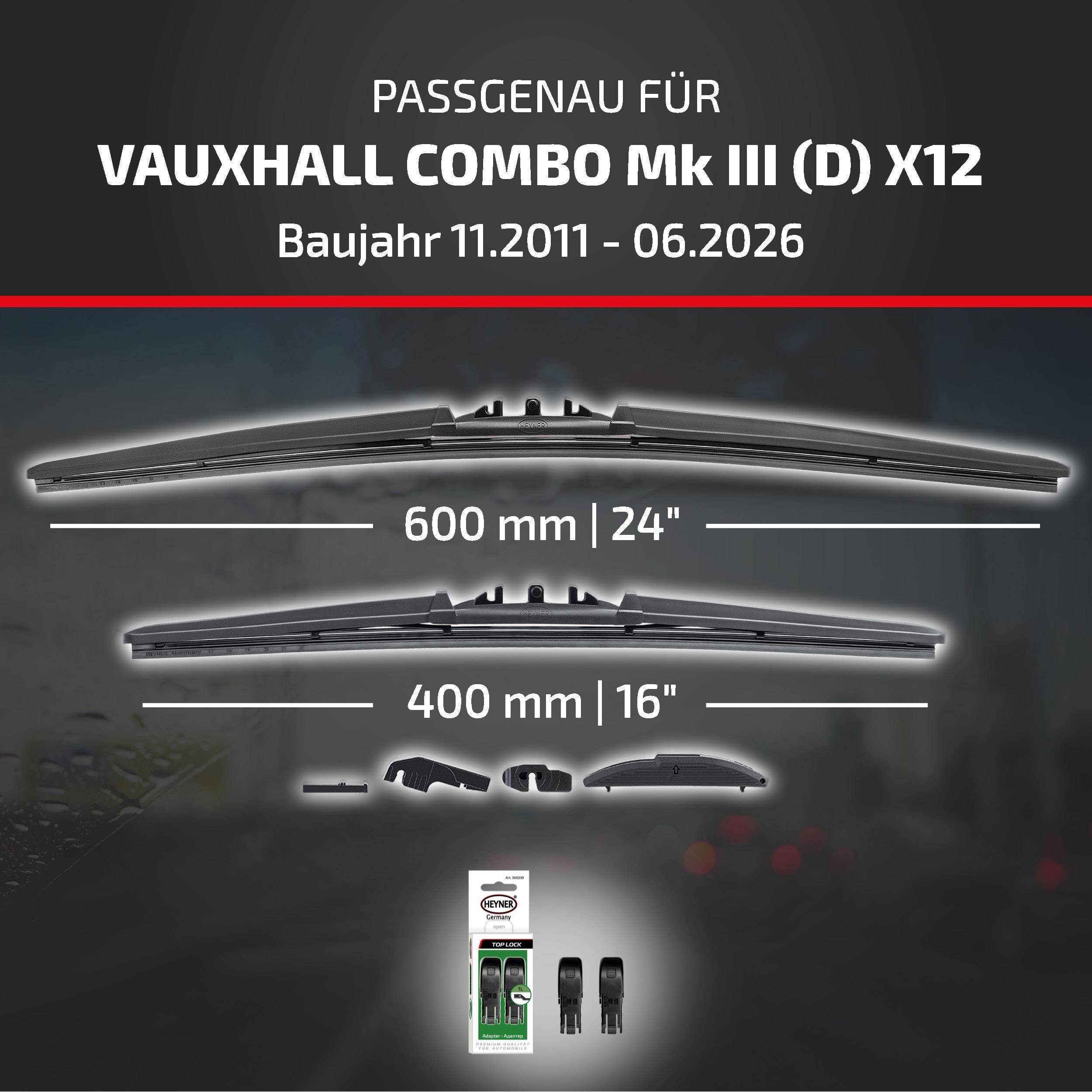 HEYNER® Scheibenwischer für VAUXHALL COMBO Mk III (D) 11.2011 - 08.2026, HYBRID Flachbalkenwischer,