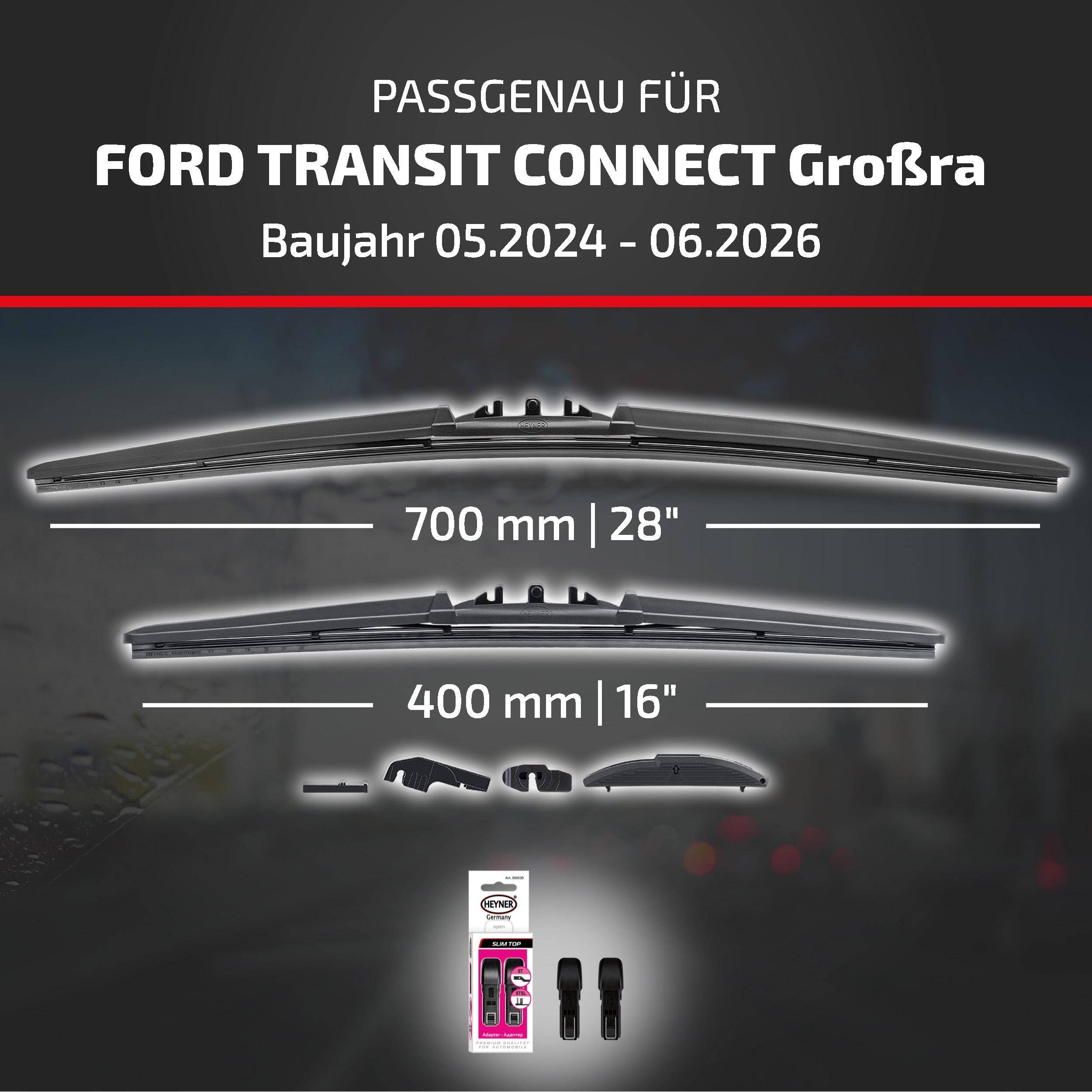 HEYNER® Scheibenwischer für FORD TRANSIT CONNECT Großraumlimousine (05.2024 - 08.2026) HYBRID Flachbalkenwischer