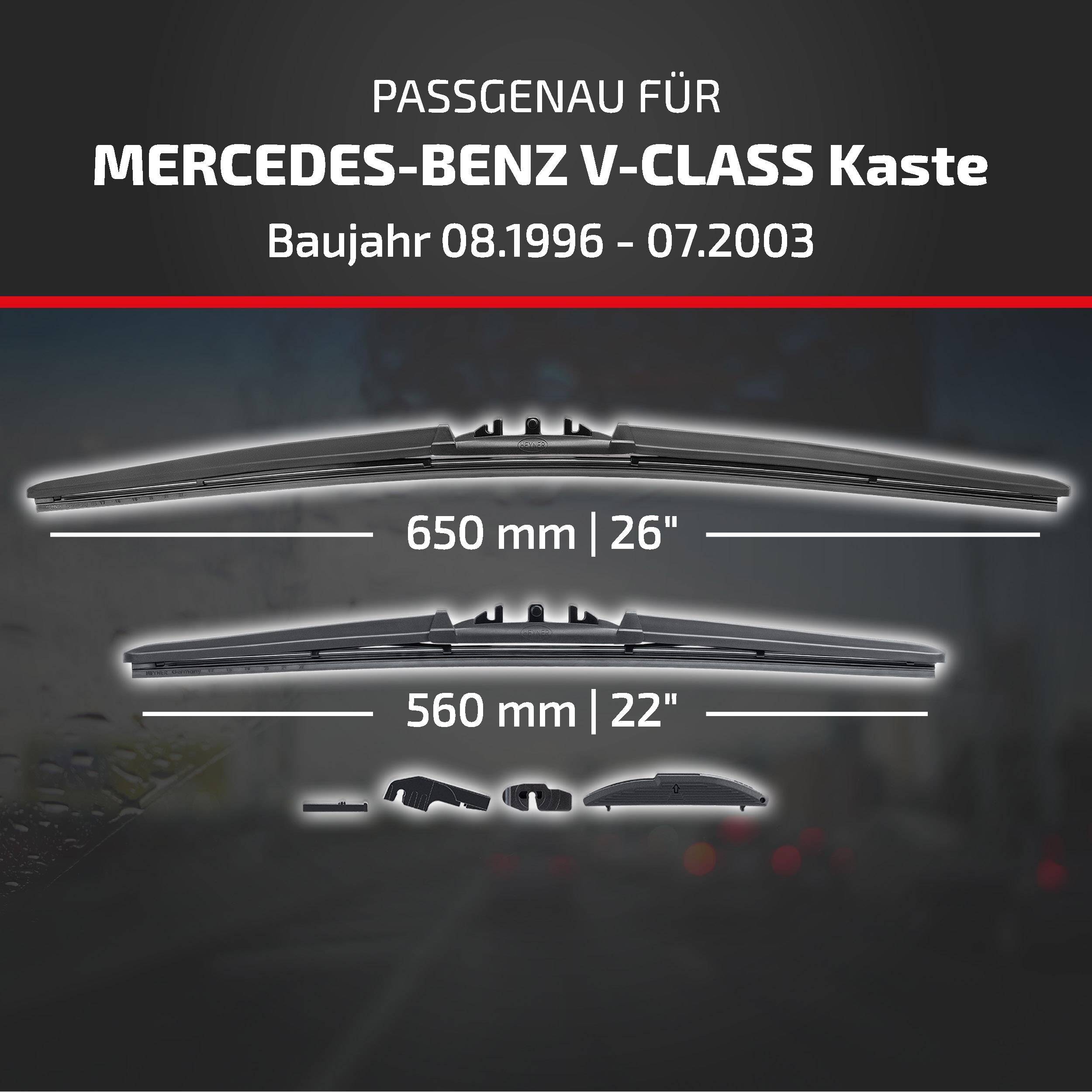 Bild von Scheibenwischern mit Kennzeichnung für Mercedes-Benz V-Klasse Kasten, Modelljahre 08.1996-07.2003, mit Größen 650 mm (26