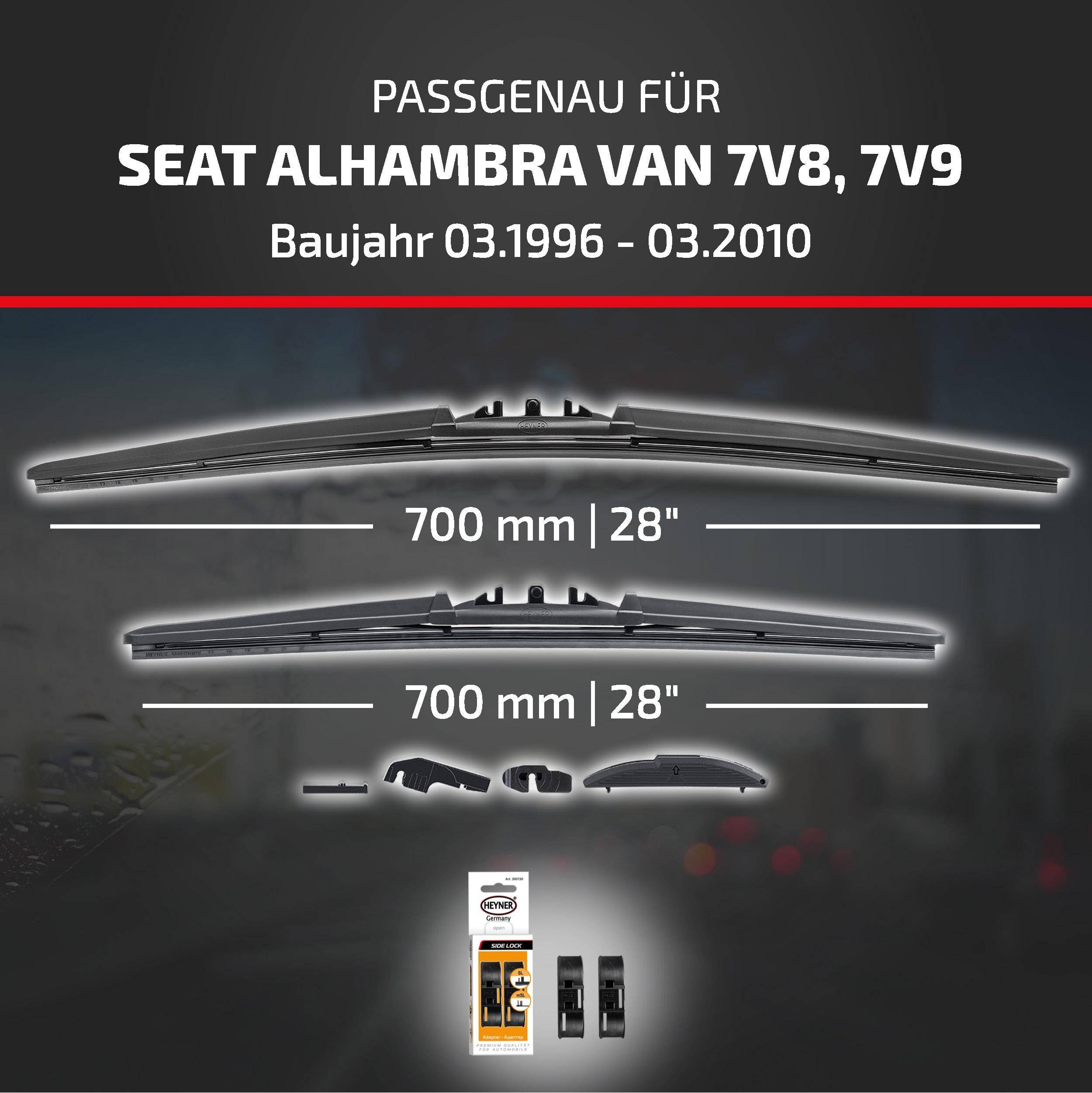 Angebot für Scheibenwischer kompatibel mit SEAT Alhambra VAN 7V8/7V9, Modelljahre 03.1996-03.2010; zwei 700 mm (28