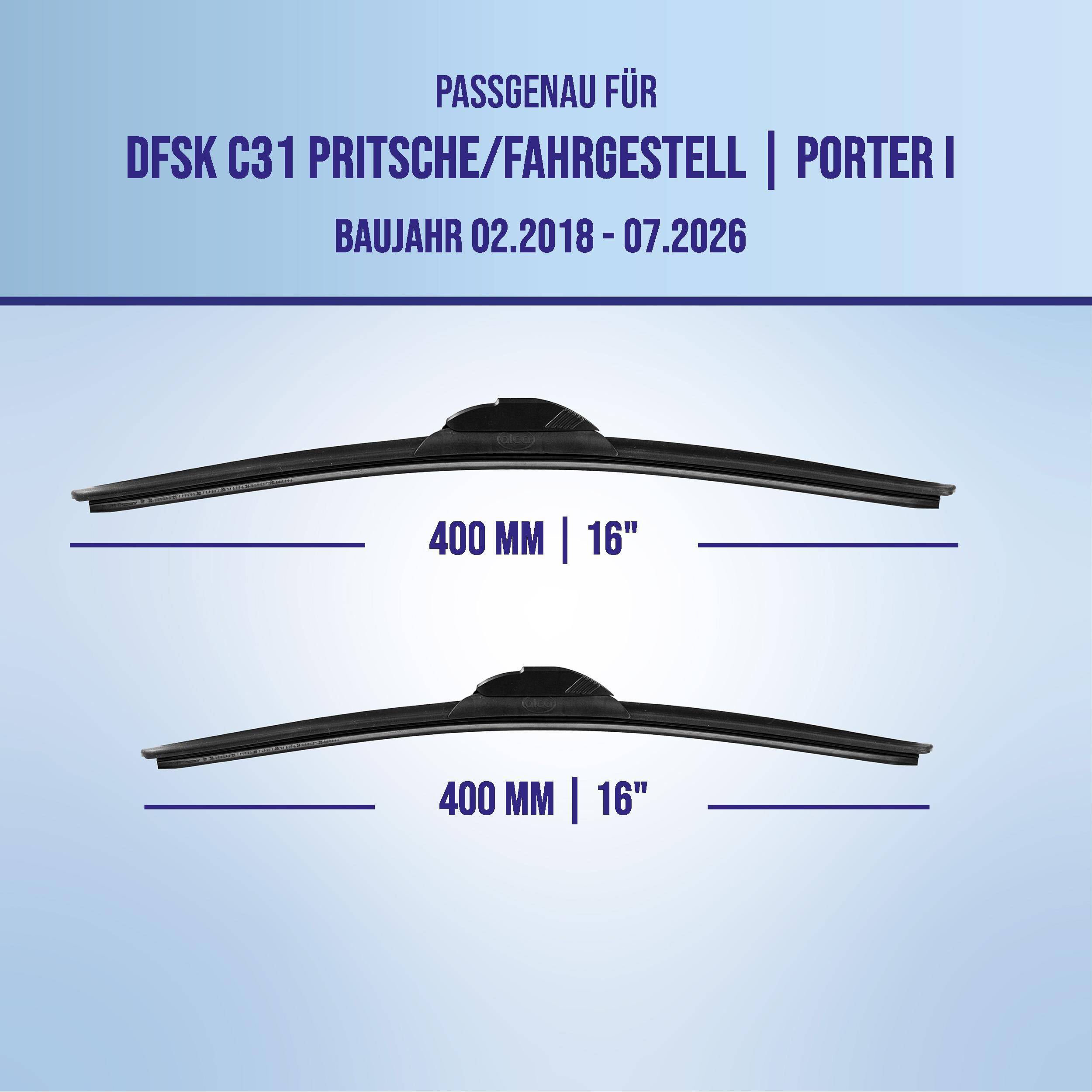 alca® Scheibenwischer für DFSK C31 Pritsche/Fahrgestell | PORTER I 02.2018 - 08.2026, SUPER FLAT