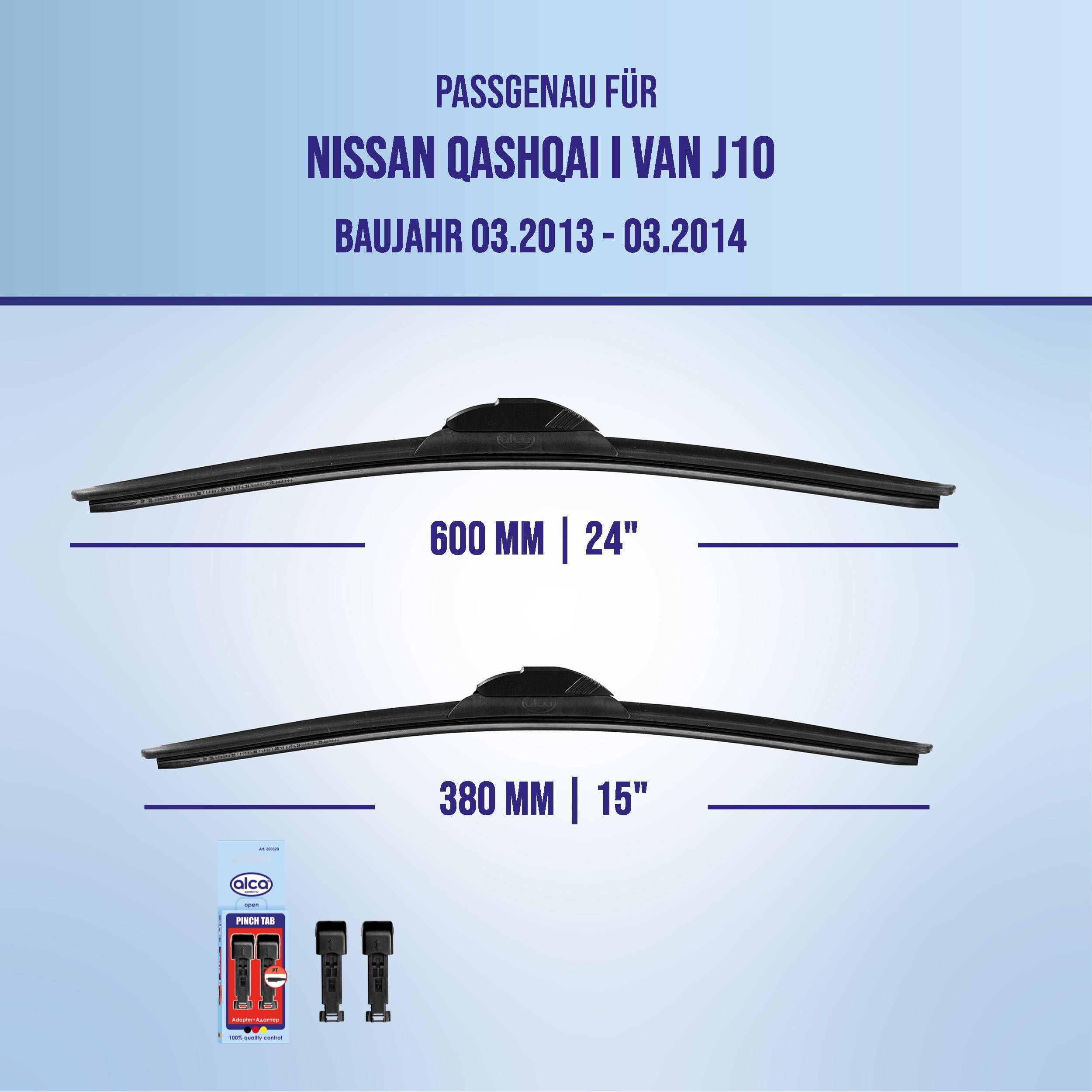 Bild zeigt Scheibenwischergröße für Nissan Qashqai I Van J10, Modelljahre 03/2013–03/2014: 600 mm (24