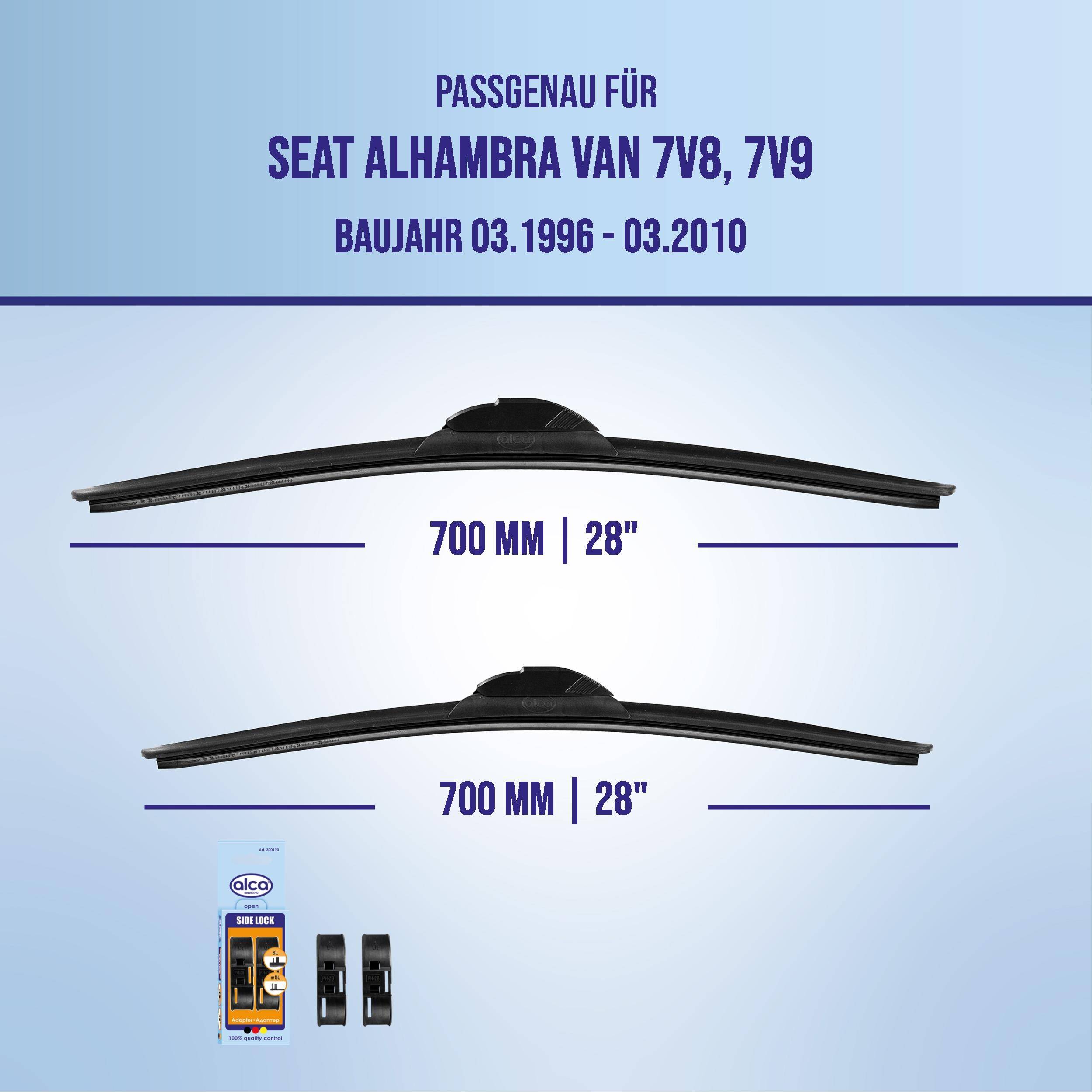 Scheibenwischer für Seat Alhambra 7V8/7V9, Modelljahre 03/1996-03/2010; zwei 700 mm (28
