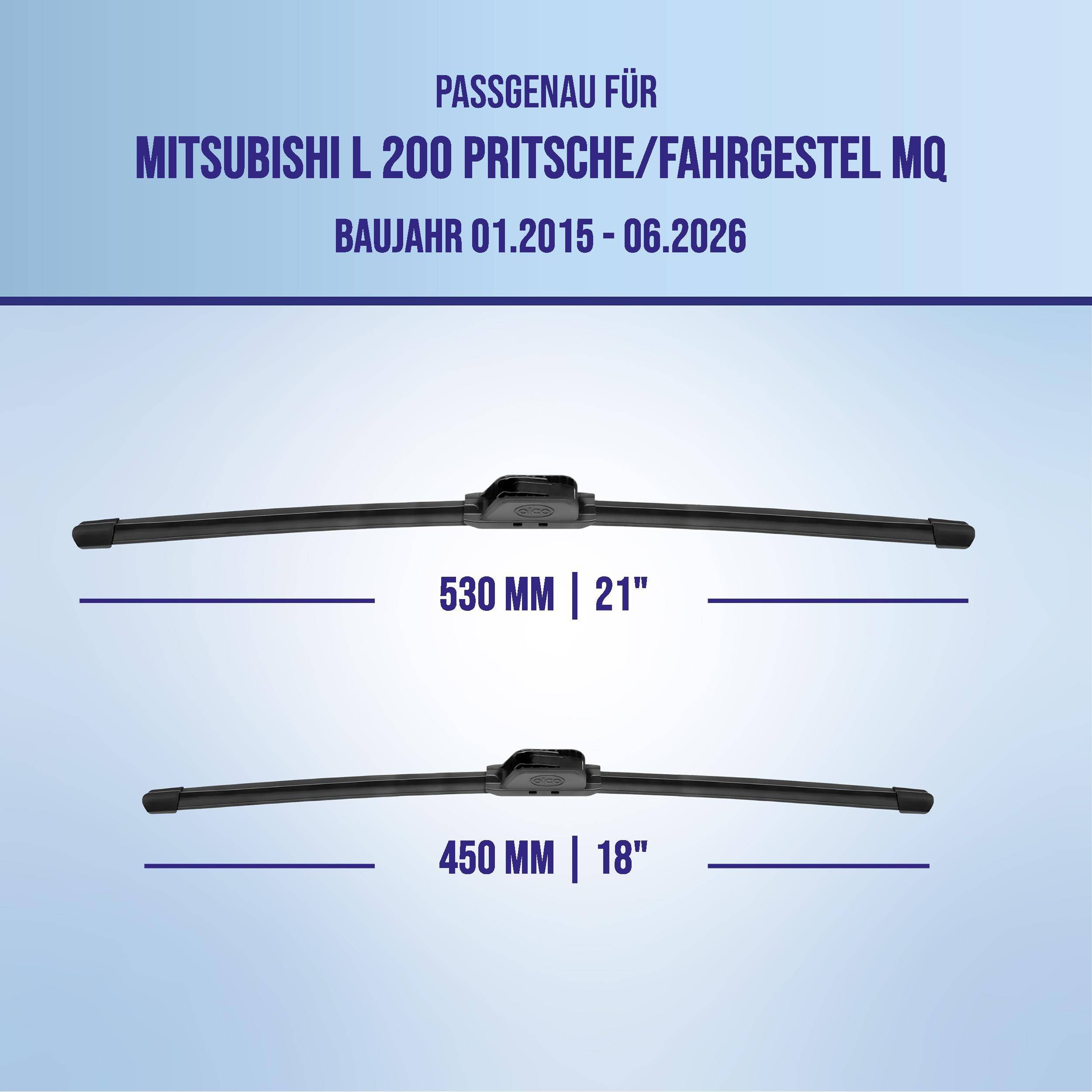 alca® Scheibenwischer für MITSUBISHI L 200 Pritsche/Fahrgestel 01.2015 - 08.2026, U-FLAT Flachbalkenwischer,