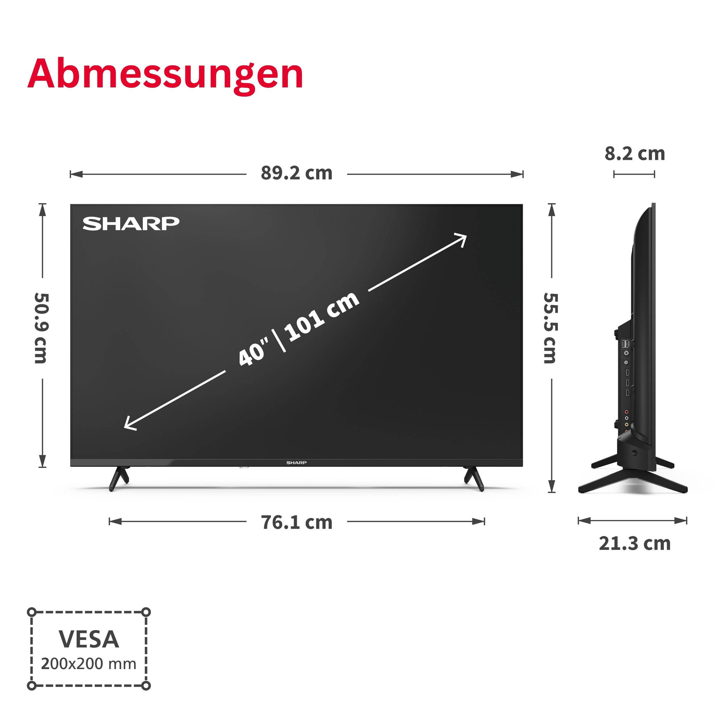 SHARP 40HA1705E 40 Zoll Fernseher LED TV mit Full HD Auflösung und Triple-Tuner DVB-C/-T2/-S2 (2026)