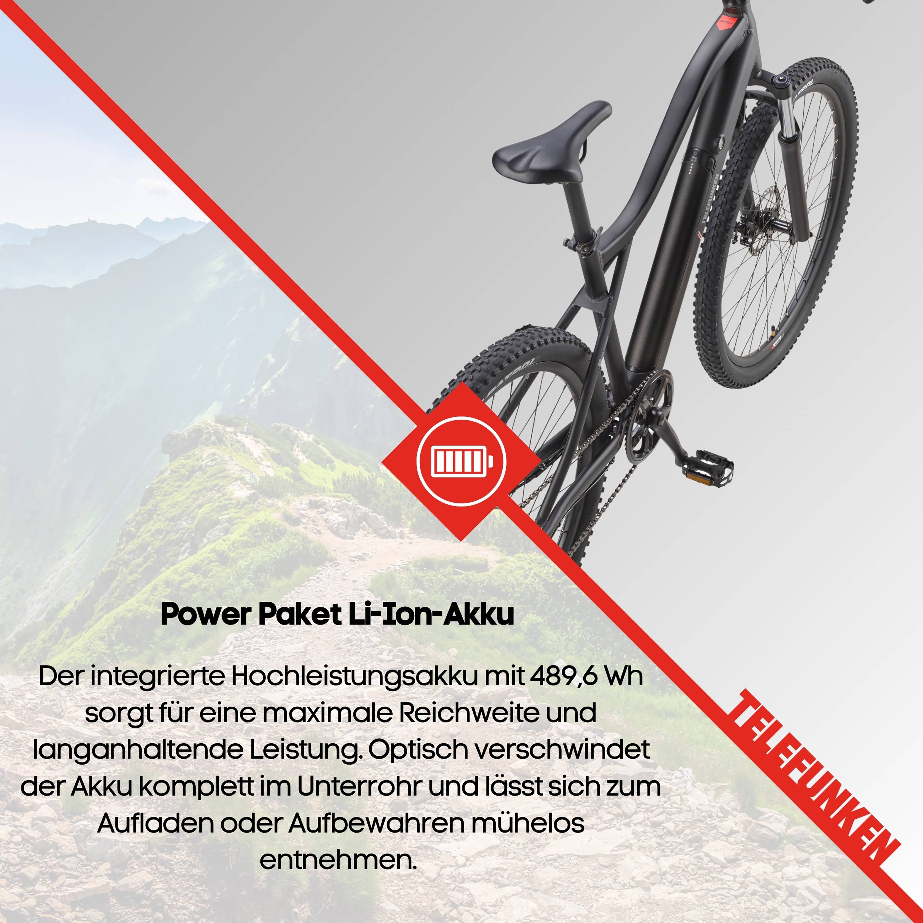 Telefunken MTB E-Bike Mountainbike | Elektrofahrrad 29 Zoll | Kettenschaltung | Heckmotor | 489,6 Wh Akku | EBike Pedelec