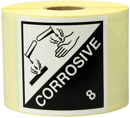 Etiketten Maße 100x100mm Papier weiß/schwarz Aufdruck Corrosive TRANSPAK