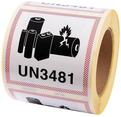 Etiketten Maße 100x100mm Papier Lithium-Ionen-Batterie UN3481 TRANSPAK