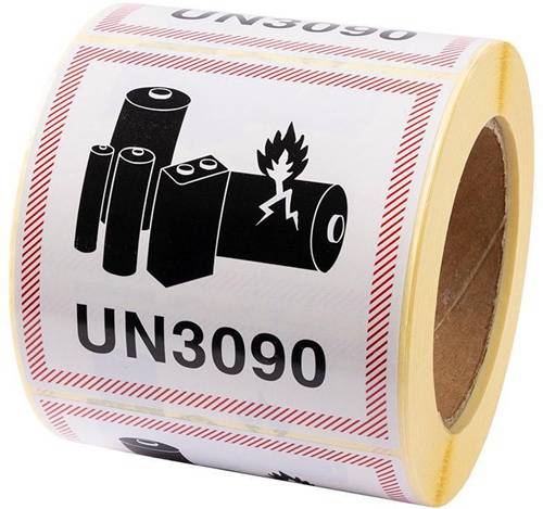 Etiketten Maße 100x100mm Papier Lithium-Metall-Batterie UN3090 TRANSPAK