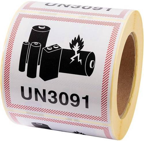Etiketten Maße 100x100mm Papier Lithium-Metall-Batterie UN3091 TRANSPAK