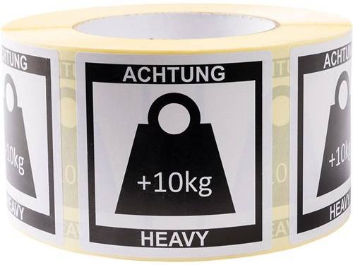 Hinweisetikett Maße 70x70mm Papier weiß Symbol Zoll10kgZoll 1000 Etiketten/Rolle