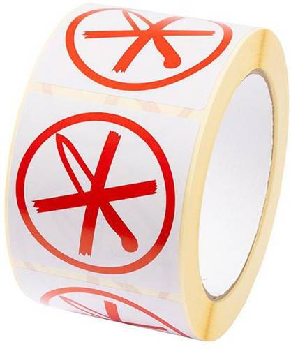 Hinweisetikett Maße 60x60mm Papier weiß Symbol - Nicht mit Messer öffnen -