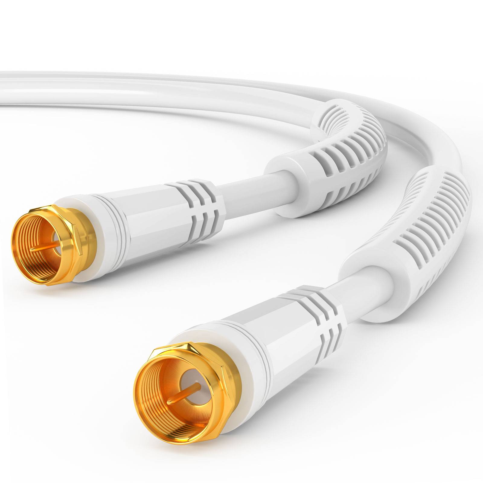 hb-digital 1,5m SAT Kabel 110dB 4-fach geschirmt mit 2x F-Stecker vergoldet und Ferritkern weiss