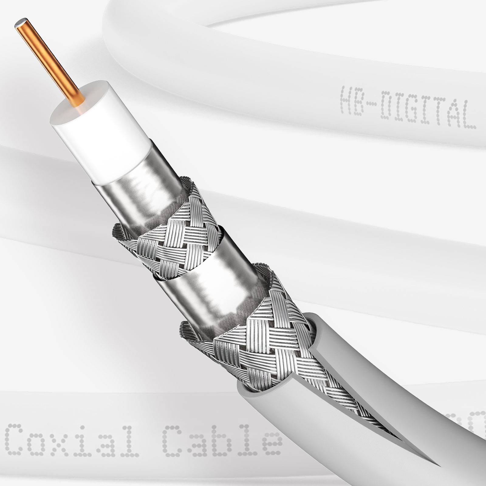 hb-digital 7,5m SAT Kabel 110dB 4-fach geschirmt mit 2x F-Stecker vergoldet und Ferritkern weiss