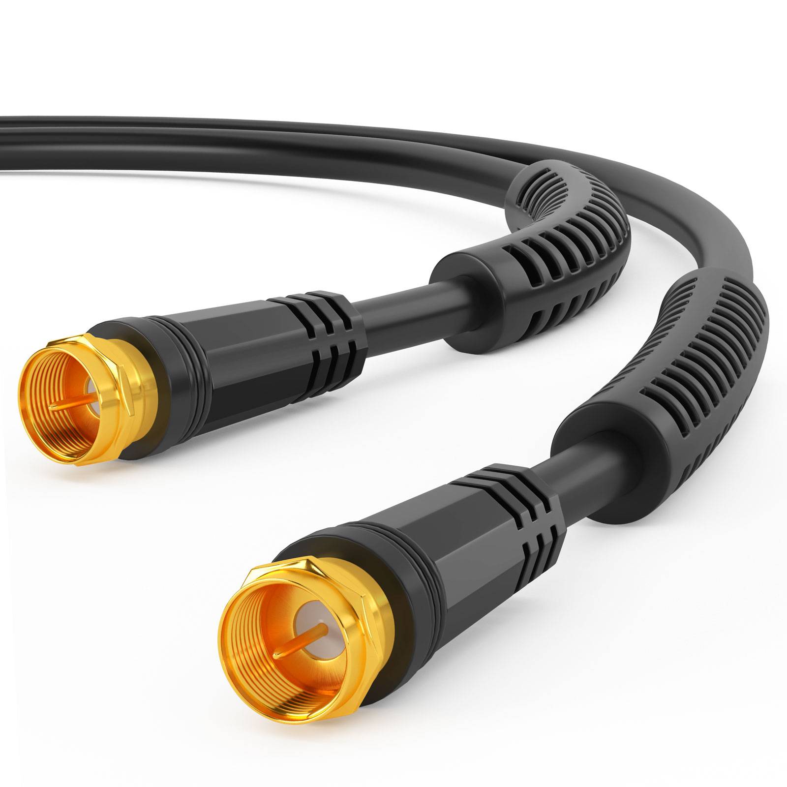 hb-digital 10m SAT Kabel 110dB 4-fach geschirmt mit 2x F-Stecker vergoldet und Ferritkern schwarz